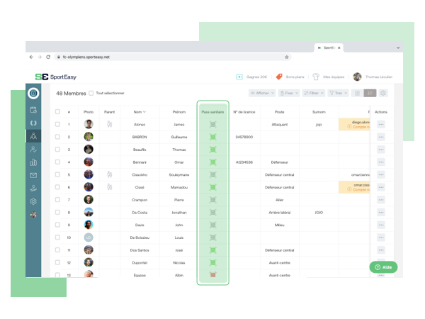 effectif avec suivi pass sanitaire sporteasy