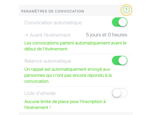 aides paramétrage convocation