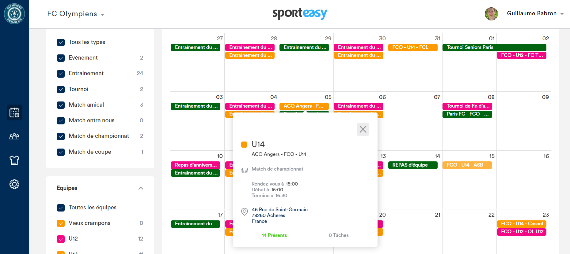 Calendrier vue événement