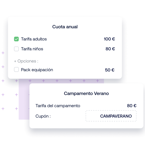 Imagen que muestra la creación de diferentes cobros en SportEasy Club